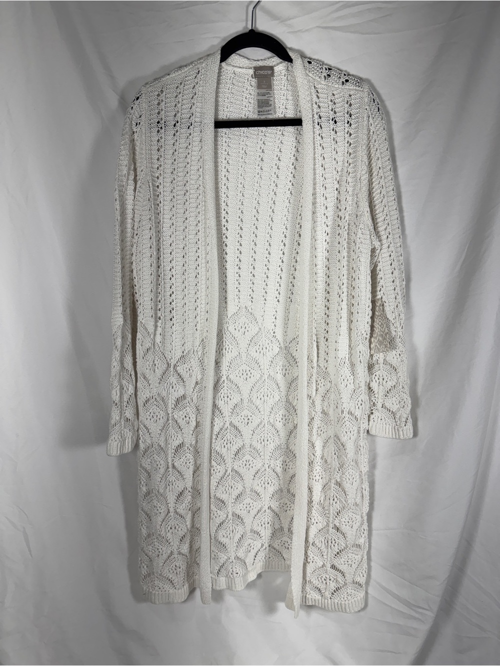 Chico's NWT White Knit Open Front Lightweight Long Sleeve Cardigan Sweater XL